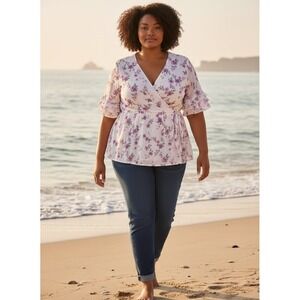 Torrid Womens Chiffon Blouse size 2 (18/20) 2X Floral Cottagecore Shabby Chic‎